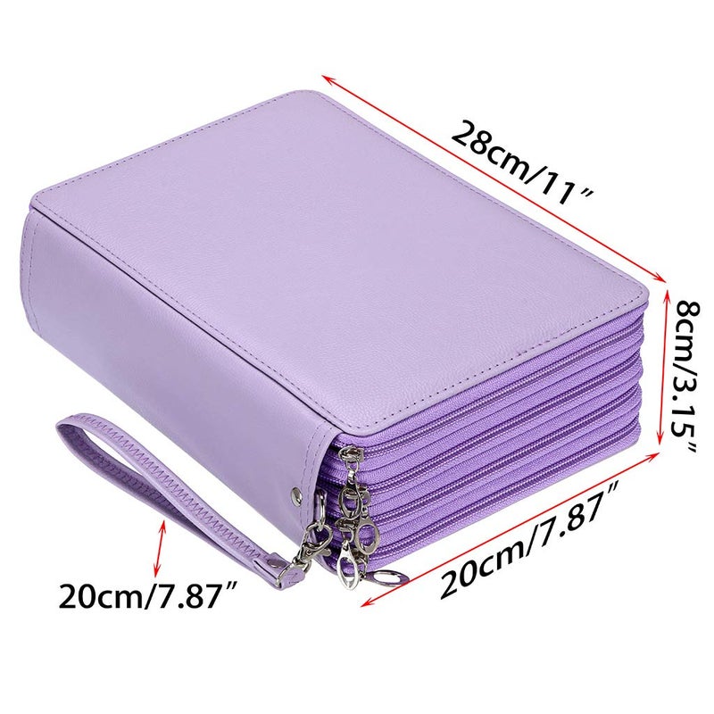 BTSKY 200 Slots Colored Pencil Organizer - Deluxe PU Leather Pencil Case Holder With Removal Handle Strap Pencil Box Large for Colored Pencils Watercolor Pencils Purple - Image 3